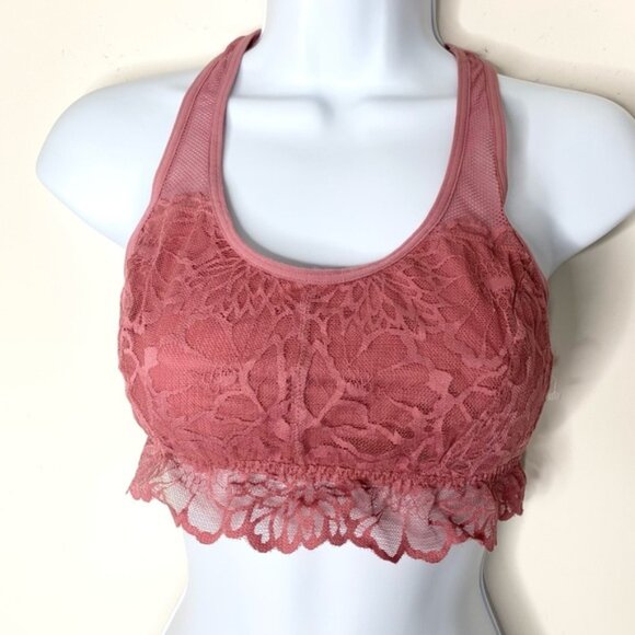 Pink Victoria's Secret VS Lace Bralette Bra cropped Pink Racerback Size Small - Picture 7 of 9